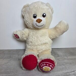 2019 Build-a-Bear Cub Cream Red Plush Stuffed Recorded Message Sewn Eyes 14"
